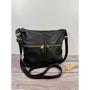 Fossil Black 100% Leather Messenger Saddle converter crossbody shoulder bag